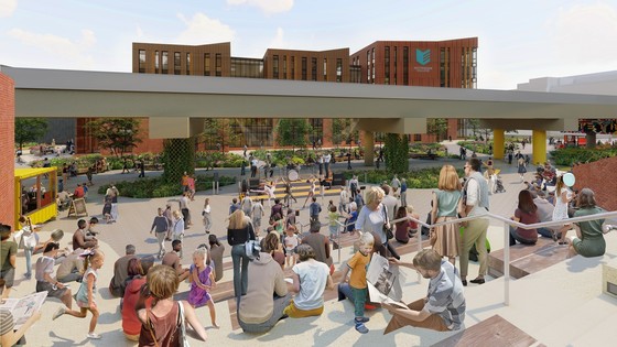 Artist's impression of a new amphitheatre on Sussex Street under the tram bridge 