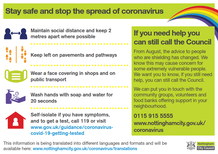 Stay safe and stop teh spread of coronavirus graphic