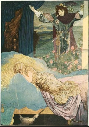 Sleeping beaty image with man looming over her