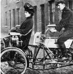 image of a women on a Campion special motor trycycle