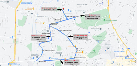 NHS Loop 1 map with timings