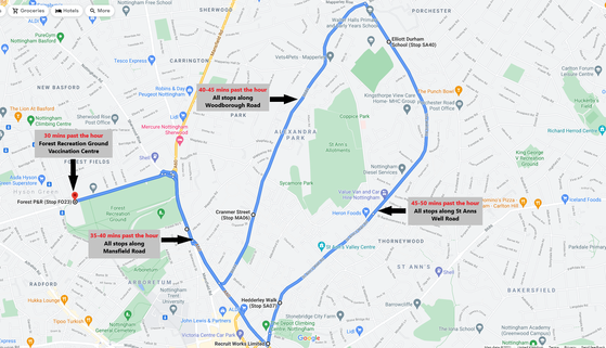 NHS Loop 2 map with timings