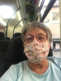 Cllr Sally Longford mask on bus