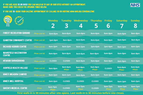 vaccination site timetable w/c 02.08