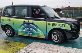 Cllr Sally Longford behind wheel of wireless charging taxi