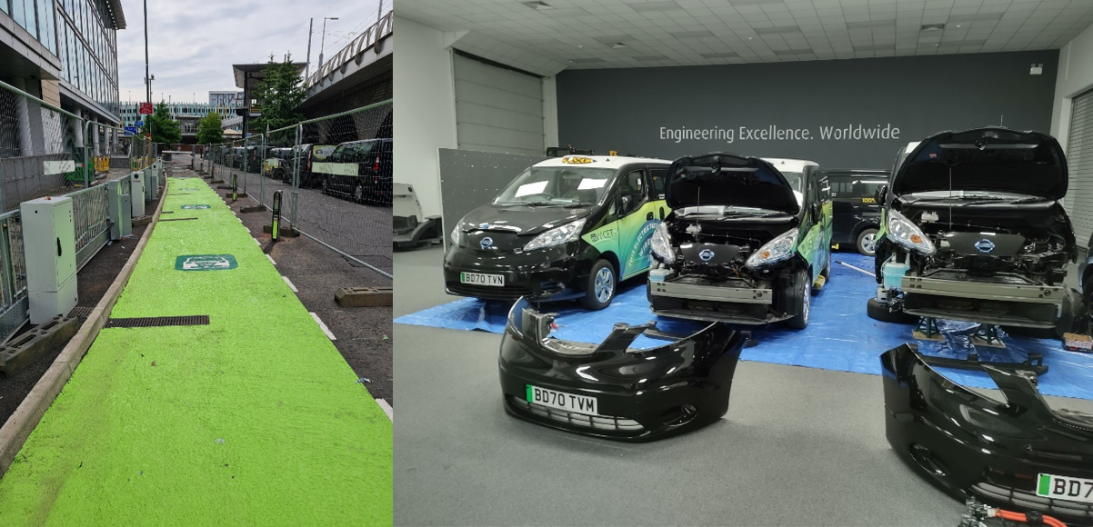 Trent Street wireless charging construction and taxis having work done