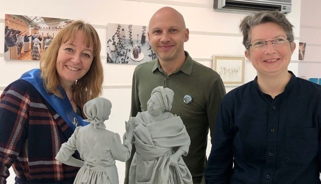 Artist and sculptor, Rachel Carter with Cllrs Webster and Roberts at the Standing In This Place Exhibition