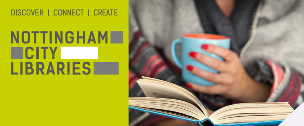 Header - person drinking a hot drink and reading a book wrapped in a blanket