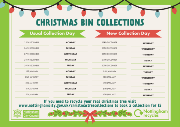 Bin collections changes over Christmas and New Year 2023