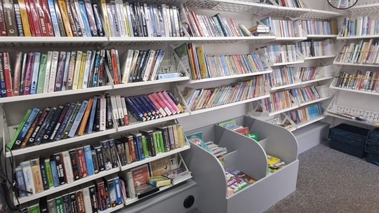 Books inside the Sherwood Mobile Library