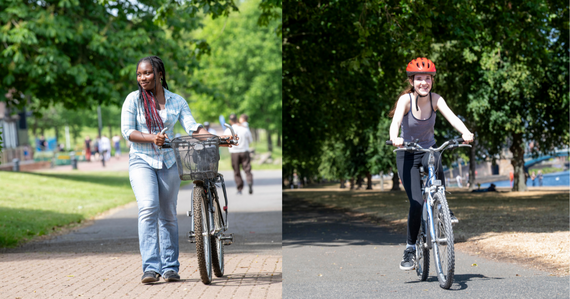 Girls cycling in Nottingham