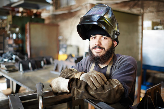 Welder smiling