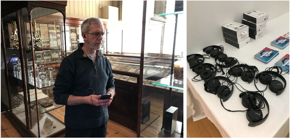 A visitor to the Royal Albert Memorial Museum uses the new audio equipment to view the installations
