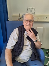 Terry Barraclough, sitting in a chair at K&C before his treatment