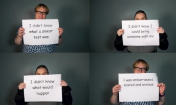 Collage of images of people holding up signs