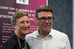 Female volunteer Jo Taylor with Andy Burnham the mayor of Manchester