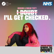 An LGBTIQ+ person and the words: I Doubt )crossed out) I'll get checked