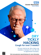 Image of a man coughing on a NHS poster