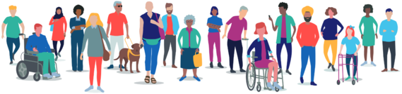 The graphic after being improved features eighteen people who are more visibly diverse in terms of ethnicity, disability, age, and body shape