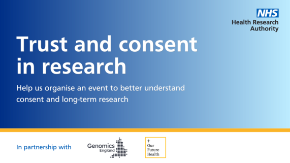 A blue background with white text that reads 'Trust and consent in research'
