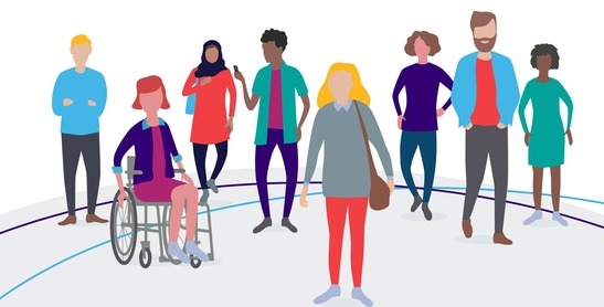Graphic showing figures of diverse range of people