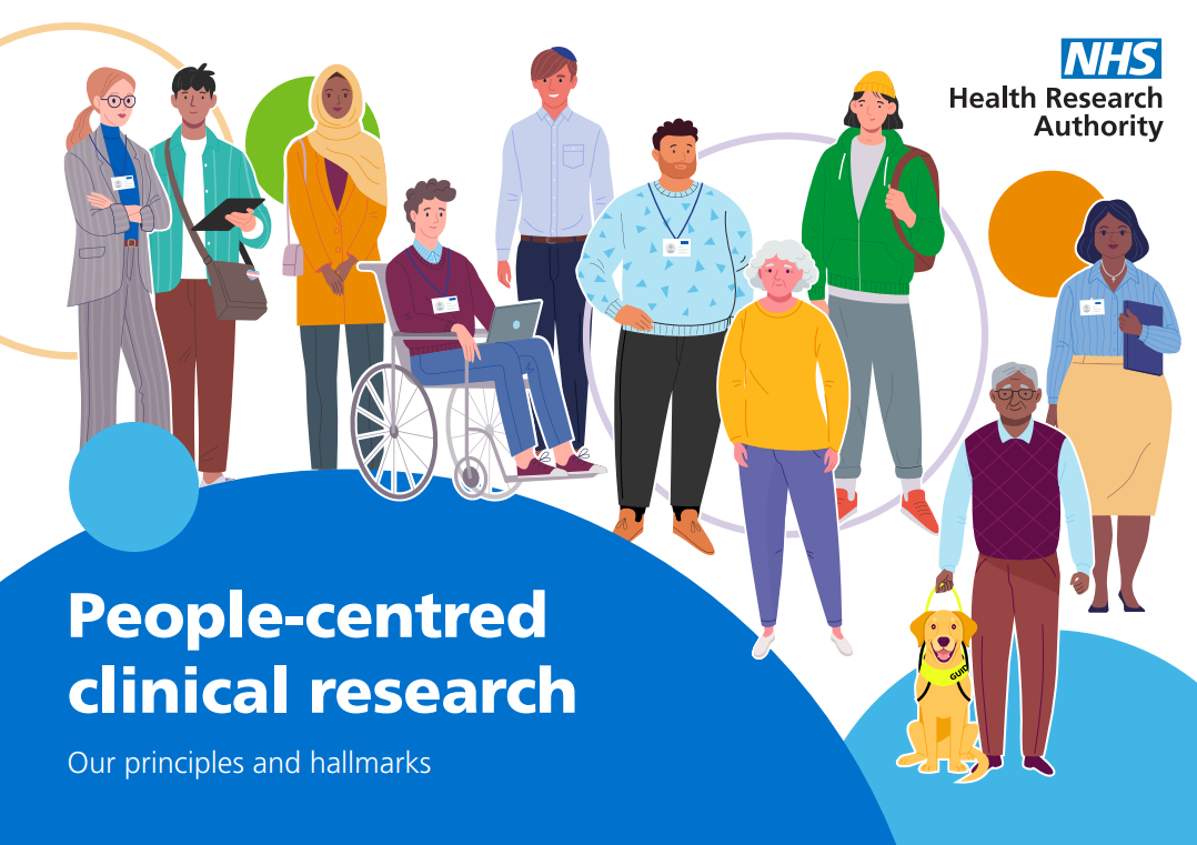 Graphic with cartoon people. Text says people-centred clinical research