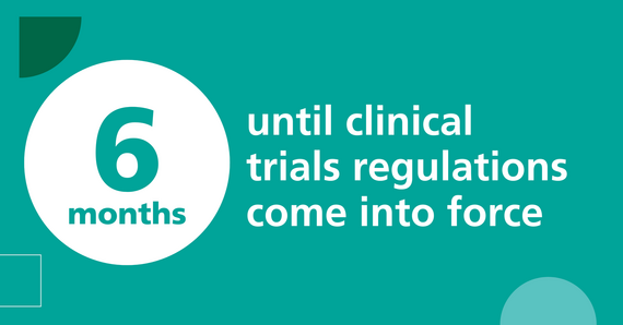 Graphic which says 6 months until clinical trials regulations come into force