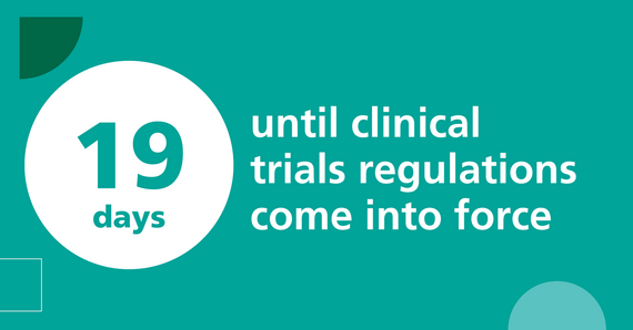 Graphics says '19 days until clinical trials regulations come into force'