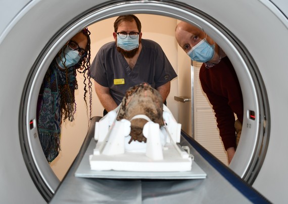 Cropped image of Mummy head CT scan and staff