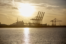 Liverpool port at sunset