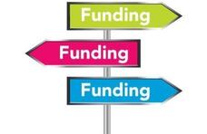 A sign that has 3 arrows that are pointing in different directions that all say 'Funding'.