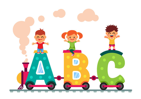 ABC Train with a toddler on top of each letter