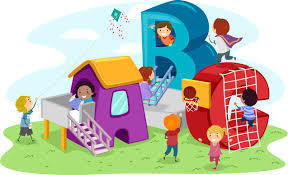 Children playing on equipment that is made from the letters ABC