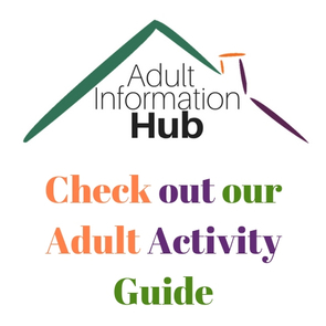 Link to Adult Activity Guide ' AIH Logo and the words 'check out our Adult Activity Guide'.