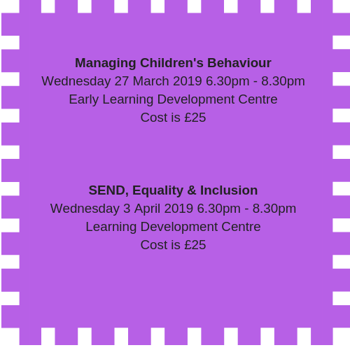 Details of the dates and times of courses on the IHBC - Managing children's behaviour and SEND