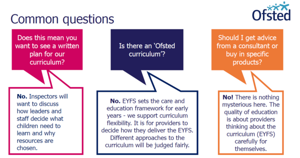 Early Years Curriculum revised inspection framework common questions