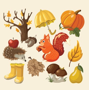 Autumn trees, leaves and animals