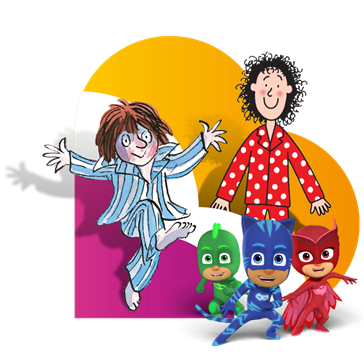 Cartoon of children jumping in pyjamas