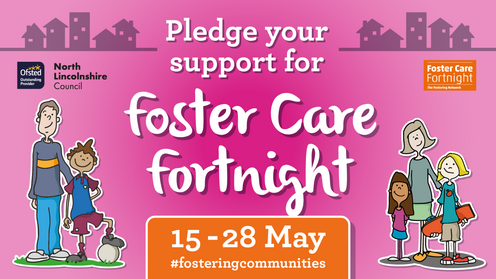 Bright pink Foster Care Fortnight - pledge your support banner 