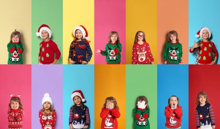 Collage of children in Christmas jumpers 