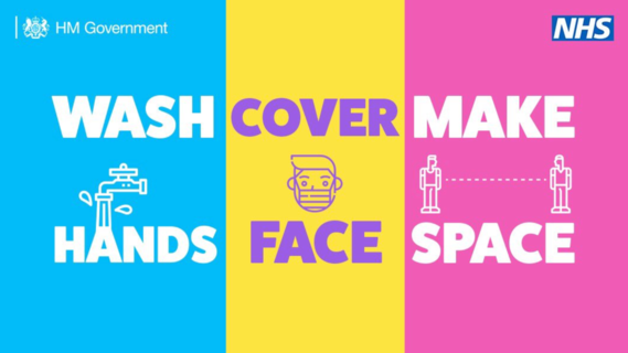 Wash hands, cover face, make space infographic