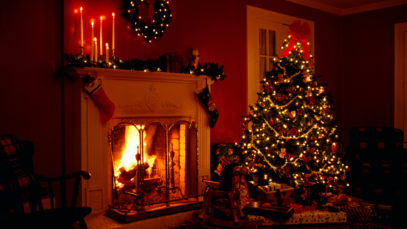 Christmas tree and fireplace