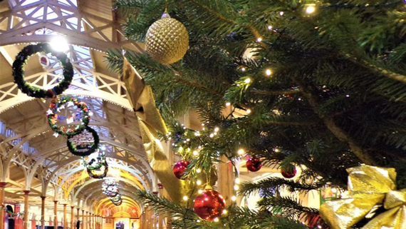 Christmas tree and wreaths at Barnstaple Pannier Market 
