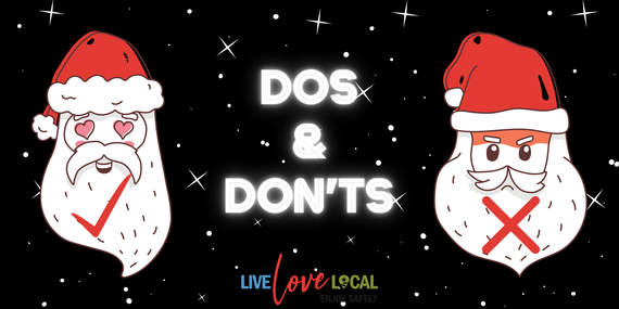 Meme showing happy santa and angry santa cartoons and words dos and don'ts