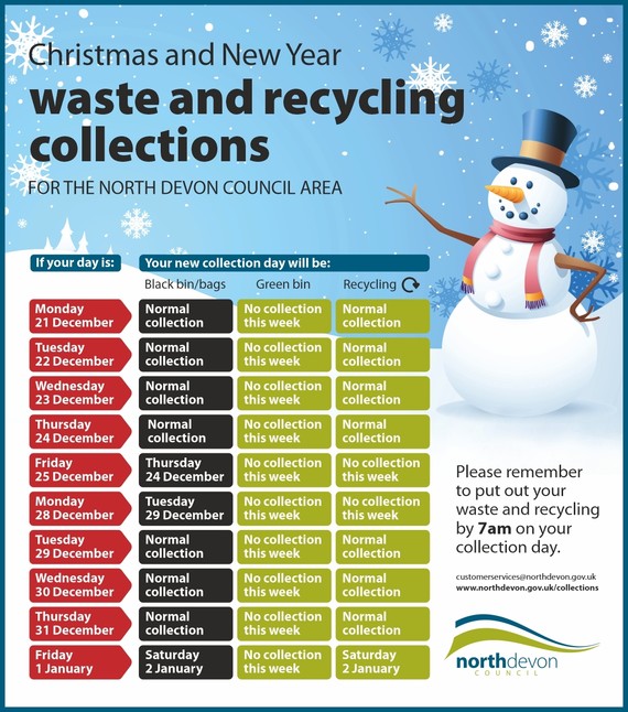 Table of waste and recycling collection dates for 2020