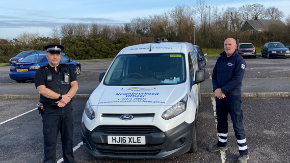 Council warden and policeman stood next to NDC warden van