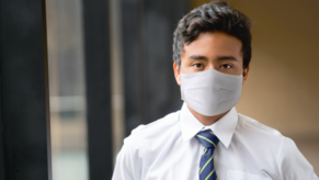 School boy wearing face mask