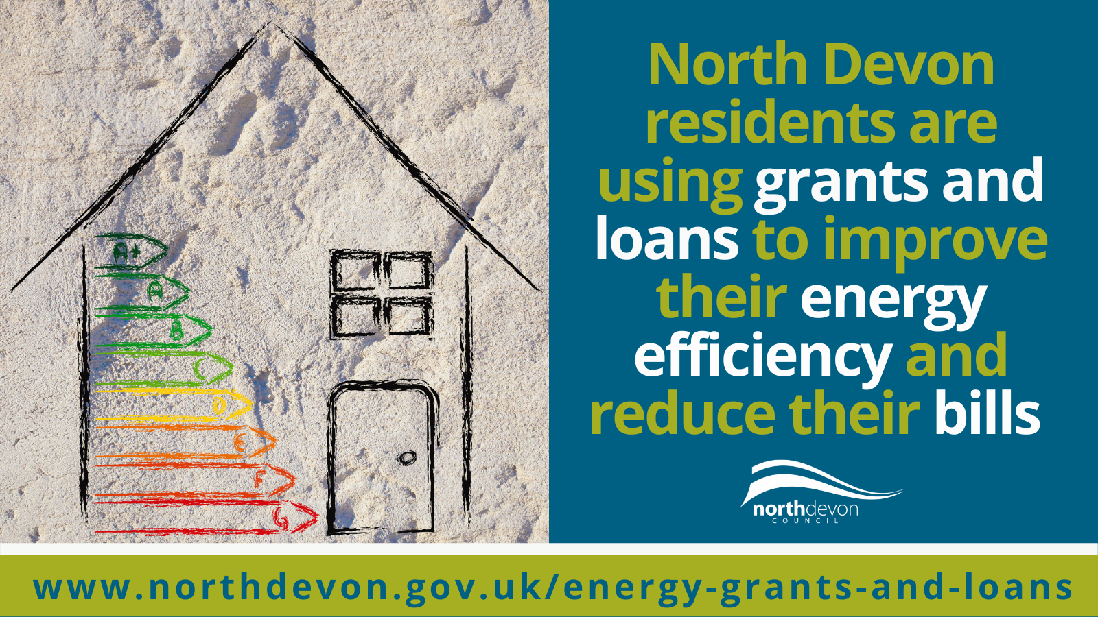 House shape hand drawn on wall with energy efficiency measures within it