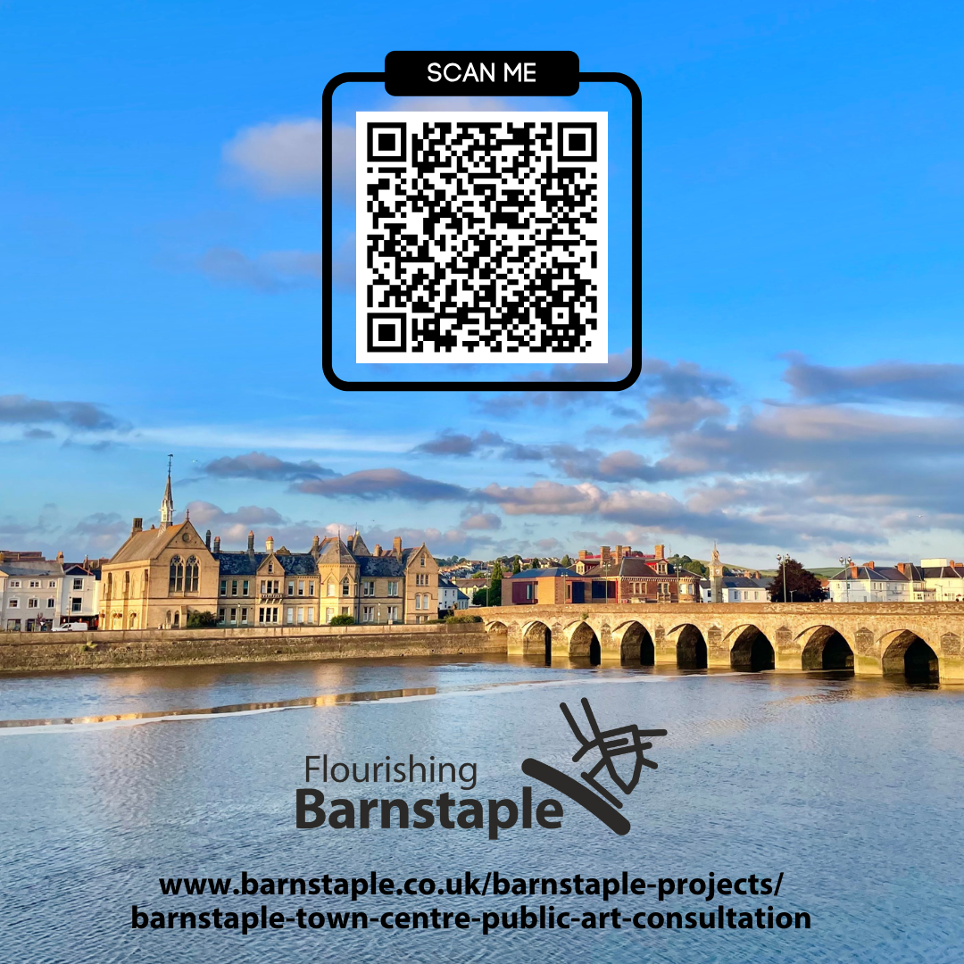 View of Barnstaple from above with QR code overlaid