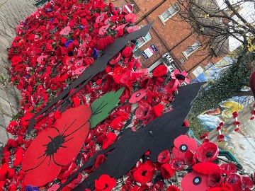 Poppies along the wyvern at Monument Gardens in Sleaford